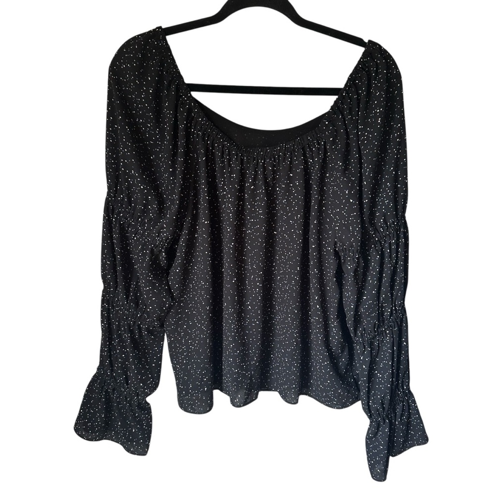 CeCe Women’s Black Long Sleeve Blouse with Blue & White Polka Dot Print – Size L - Picture 5 of 7